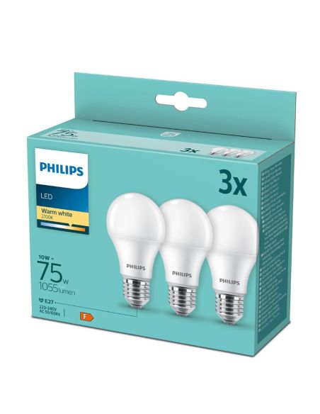 Bombilla LED Classic A60 -Pack 3- E27 Equivalente a 75W - 10W Cristal Opaco