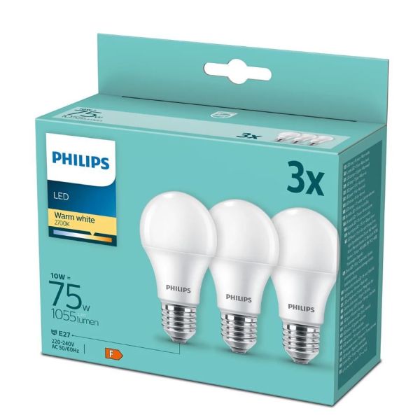 Bombilla LED Classic A60 -Pack 3- E27 Equivalente a 75W - 10W Cristal Opaco