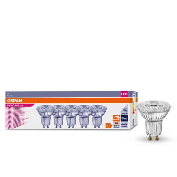 Pack 5 Bombillas LED GU10 regulables Equivalente a 50W - 4,5W Regulable | LeonLeds
