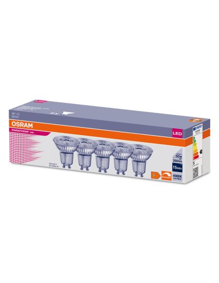 Pack 5 Bombillas LED GU10 regulables Equivalente a 50W - 4,5W Regulable | LeonLeds