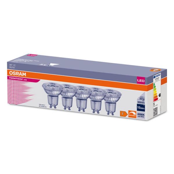 Pack 5 Bombillas LED GU10 regulables Equivalente a 50W - 4,5W Regulable | LeonLeds
