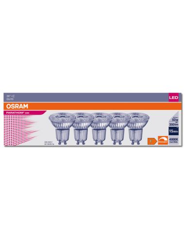 Pack 5 Bombillas LED GU10 regulables Equivalente a 50W - 4,5W Regulable | LeonLeds