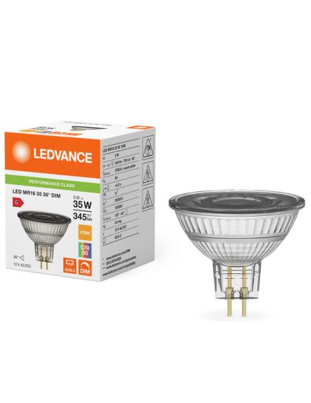 Ampoule LED Dimmable MR16 5W Remplacement 35W CRI90 36º Performance Spot MR16 GL 35 LedVance | LéonLeds