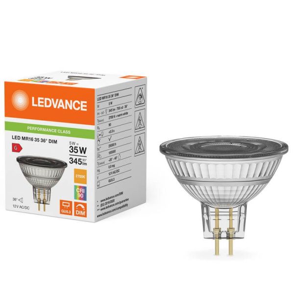 Ampoule LED Dimmable MR16 5W Remplacement 35W CRI90 36º Performance Spot MR16 GL 35 LedVance | LéonLeds
