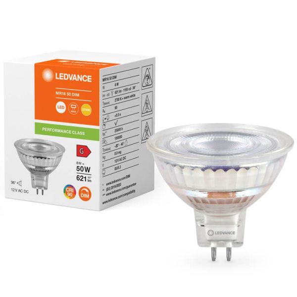 Ampoule LED Dimmable MR16 8W Remplacement 50W 36º Performance Spot MR16 GL50 LedVance | LéonLeds