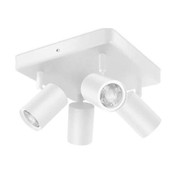 Plafonnier intelligent carré avec 4 spots orientables Imageo blanc/noir IP20 Wifi, Contrôle par application ou voix