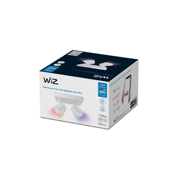 Plafonnier intelligent carré avec 4 spots orientables Imageo blanc/noir IP20 Wifi, Contrôle par application ou voix