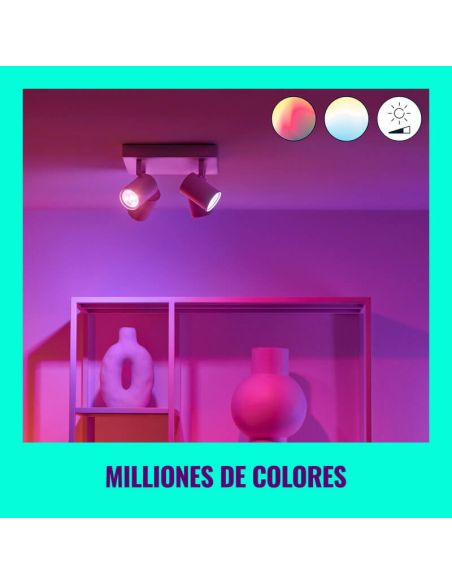 Plafón inteligente cuadrado de 4 focos ajustables Imageo blanco/negro IP20 Wifi, Control mediante aplicación o voz