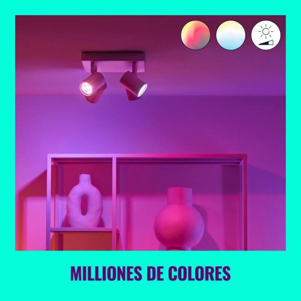 Plafonnier intelligent carré avec 4 spots orientables Imageo blanc/noir IP20 Wifi, Contrôle par application ou voix