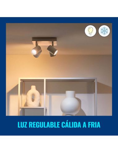 Plafonnier intelligent carré avec 4 spots orientables Imageo blanc/noir IP20 Wifi, Contrôle par application ou voix