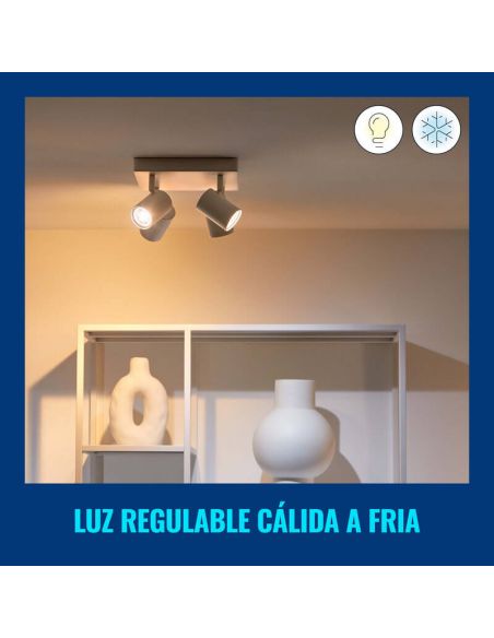 Plafonnier intelligent carré avec 4 spots orientables Imageo blanc/noir IP20 Wifi, Contrôle par application ou voix