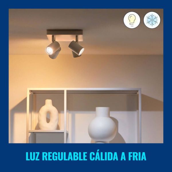 Plafón inteligente cuadrado de 4 focos ajustables Imageo blanco/negro IP20 Wifi, Control mediante aplicación o voz