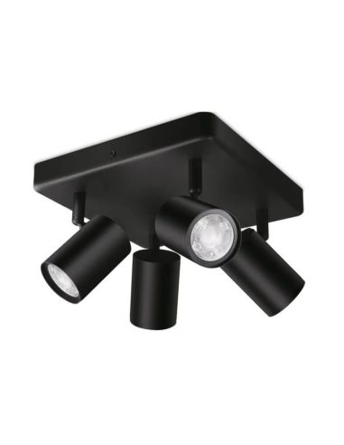 Plafon inteligente quadrado com 4 focos ajustáveis Imageo branco/preto IP20 Wifi, controle via aplicativo ou voz
