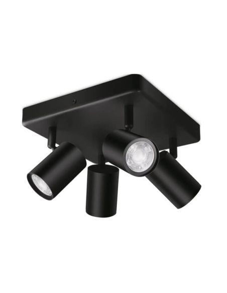 Plafon inteligente quadrado com 4 focos ajustáveis Imageo branco/preto IP20 Wifi, controle via aplicativo ou voz