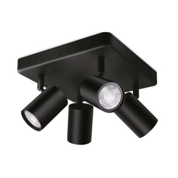 Plafon inteligente quadrado com 4 focos ajustáveis Imageo branco/preto IP20 Wifi, controle via aplicativo ou voz