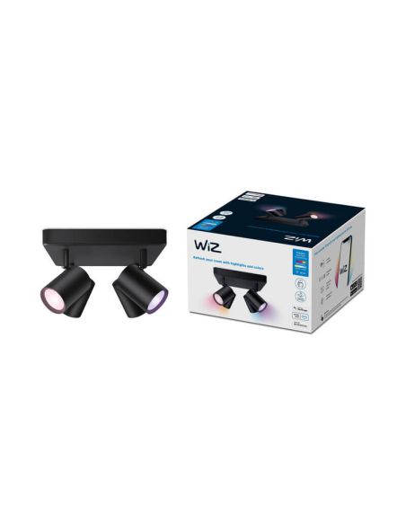 Plafonnier intelligent carré avec 4 spots orientables Imageo blanc/noir IP20 Wifi, Contrôle par application ou voix