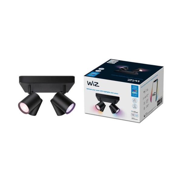 Plafonnier intelligent carré avec 4 spots orientables Imageo blanc/noir IP20 Wifi, Contrôle par application ou voix