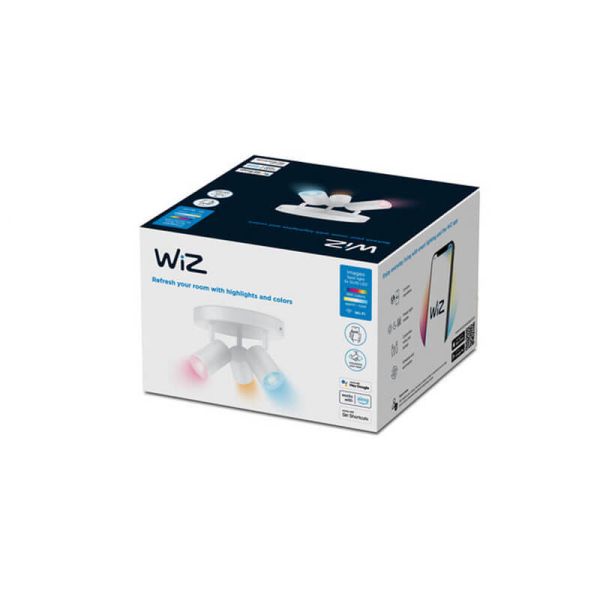 Plafonnier rond avec 3 spots polychromes orientables Imageo blanc/noir v Ø21 cm IP20 Wifi