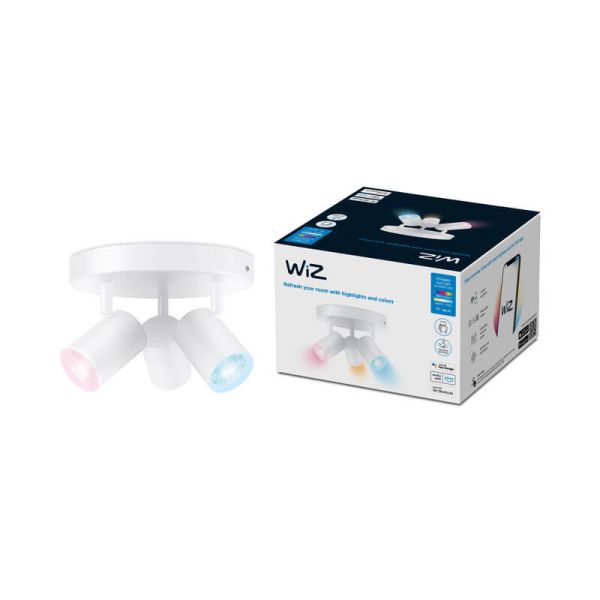 Plafonnier rond avec 3 spots polychromes orientables Imageo blanc/noir v Ø21 cm IP20 Wifi