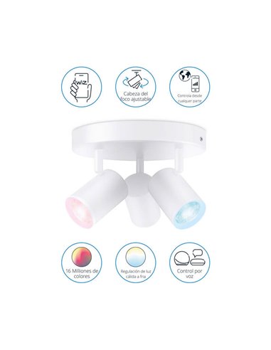 Plafonnier rond avec 3 spots polychromes orientables Imageo blanc/noir v Ø21 cm IP20 Wifi