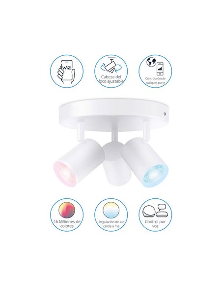 Plafon redondo com 3 focos coloridos ajustáveis Imageo branco/preto v Ø21 cm IP20 Wifi