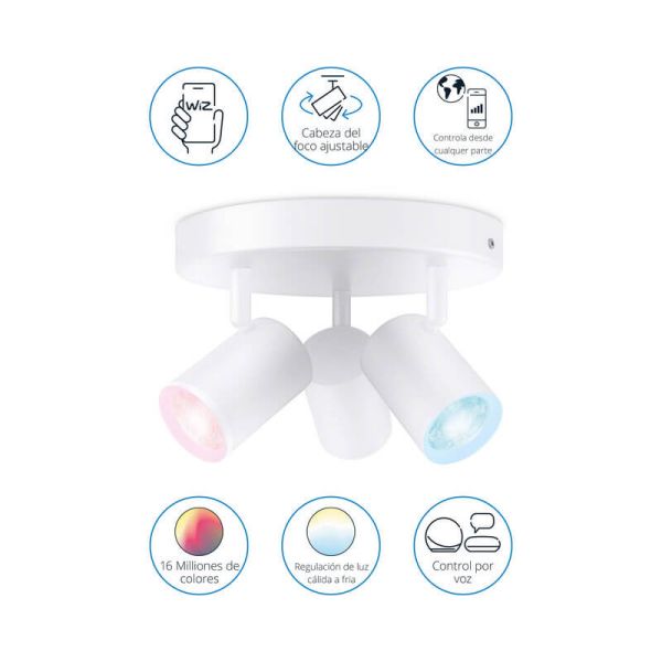 Plafonnier rond avec 3 spots polychromes orientables Imageo blanc/noir v Ø21 cm IP20 Wifi