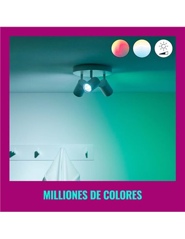 Plafonnier rond avec 3 spots polychromes orientables Imageo blanc/noir v Ø21 cm IP20 Wifi