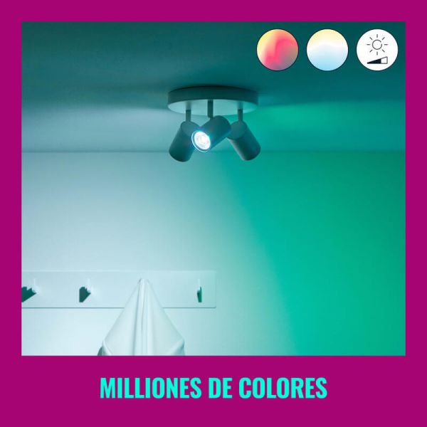 Plafonnier rond avec 3 spots polychromes orientables Imageo blanc/noir v Ø21 cm IP20 Wifi