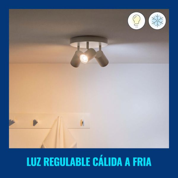Plafón redondo de 3 focos ajustables a todo color Imageo blanco/negro v Ø21 cm IP20 Wifi