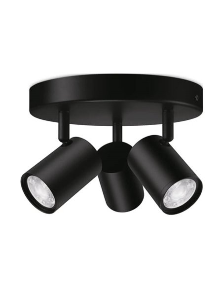 Plafonnier rond avec 3 spots polychromes orientables Imageo blanc/noir v Ø21 cm IP20 Wifi