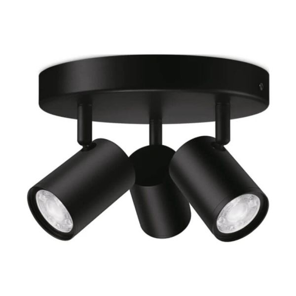 Plafón redondo de 3 focos ajustables a todo color Imageo blanco/negro v Ø21 cm IP20 Wifi