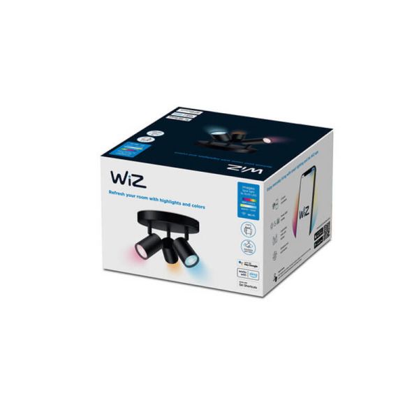 Plafonnier rond avec 3 spots polychromes orientables Imageo blanc/noir v Ø21 cm IP20 Wifi