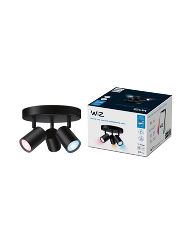 Plafonnier rond avec 3 spots polychromes orientables Imageo blanc/noir v Ø21 cm IP20 Wifi