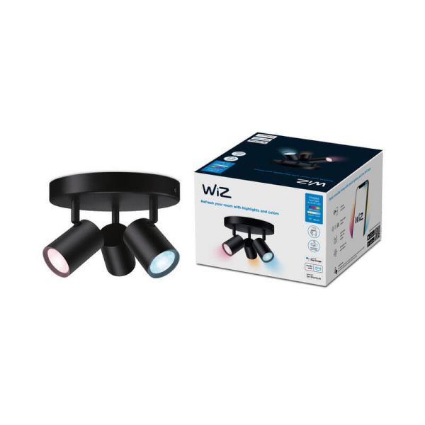 Plafón redondo de 3 focos ajustables a todo color Imageo blanco/negro v Ø21 cm IP20 Wifi