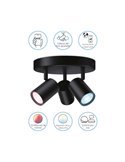 Plafonnier rond avec 3 spots polychromes orientables Imageo blanc/noir v Ø21 cm IP20 Wifi