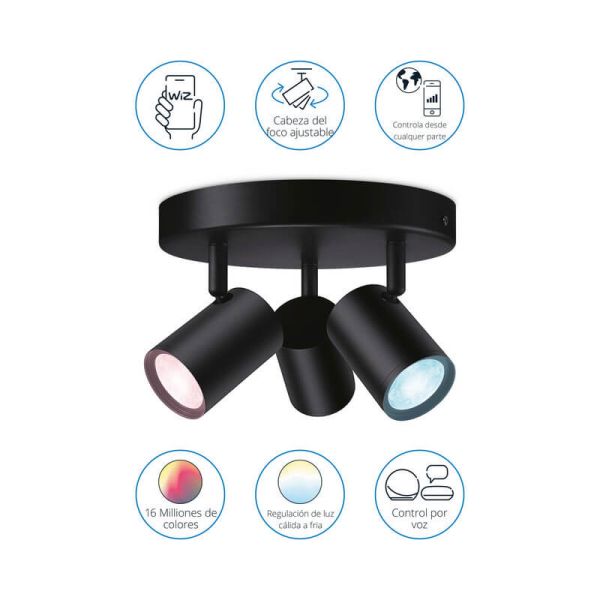Plafón redondo de 3 focos ajustables a todo color Imageo blanco/negro v Ø21 cm IP20 Wifi