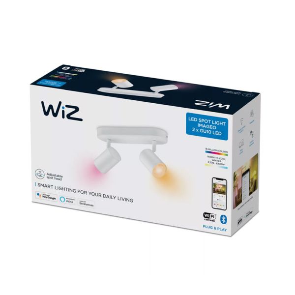 Spots orientables Imageo 2 lumières blanches 32W 2200K - 6500K +RGB Wifi, Contrôle via application ou voix