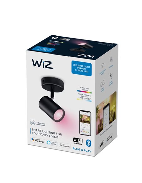 Spot orientable Imageo noir 22W 2200K - 6500K+ RGB Wifi, Contrôle via application ou voix