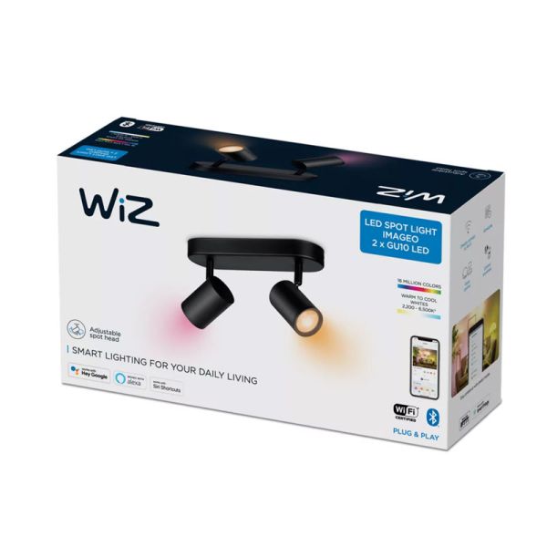 Focos ajustables Imageo 2 Luces negro 32W 2200K - 6500K +RGB Wifi, Control mediante aplicación o voz