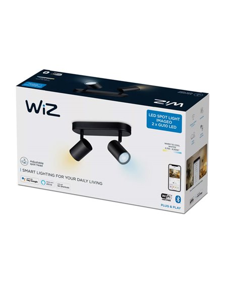 Focos ajustables Imageo 2 Luces negro 5W 2700K - 6500K Wifi, Control mediante aplicación o voz