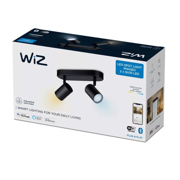 Focos ajustables Imageo 2 Luces negro 5W 2700K - 6500K Wifi, Control mediante aplicación o voz