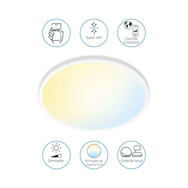 Plafonnier LED intelligent SuperSlim 22W 2700K - 6500K blanc ou noir