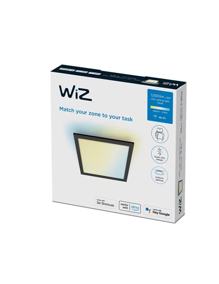 Panneau de plafond intelligent LED 12W carré 2700K - 6500K noir
