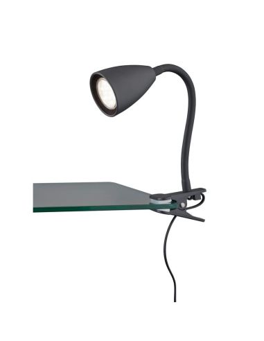 Lampe flexo noire WANDA avec clip | LéonLeds