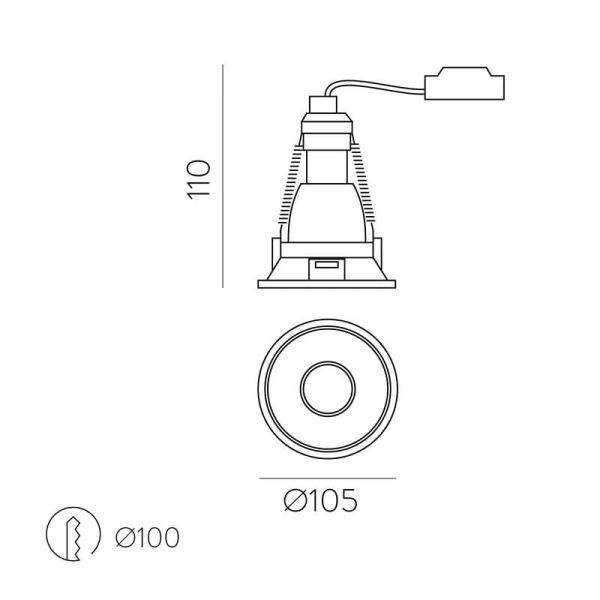 Downlight Empotrable APEX 105cmØ  Blanco texturado, LED GU10 8W, CL.II