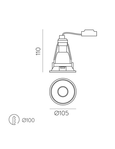 Downlight embutido APEX 105cmØ Texturizado Preto, LED GU10 8W, CL.II