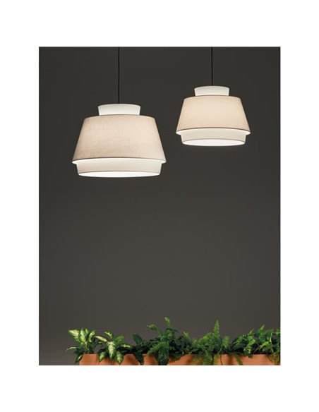Lámpara Colgante ASPEN 45cmØ Blanco/Lino, Kit Blanco Text., LED E27 15W, CL.I