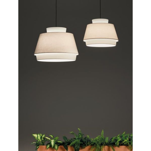 Candeeiro suspenso ASPEN 45cmØ Branco/Linho, Kit Texto Branco, LED E27 15W, CL.I