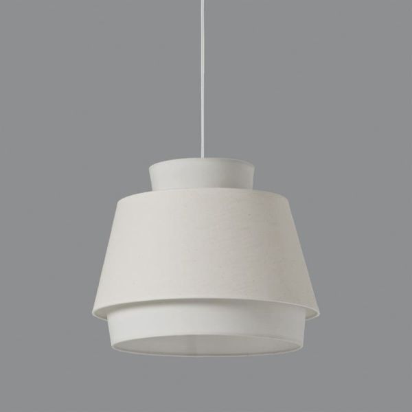 Candeeiro suspenso ASPEN 45cmØ Branco/Linho, Kit Texto Branco, LED E27 15W, CL.I
