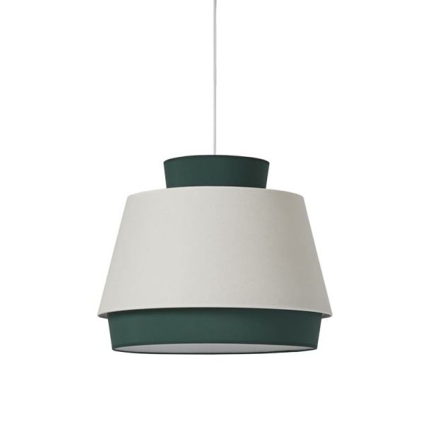 Candeeiro suspenso ASPEN 45cmØ Verde/Linho, Kit Texto Branco, LED E27 15W, CL.I